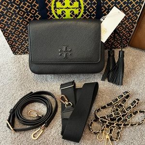 Tory Burch Thea Web Flap Crossbody NWT Black